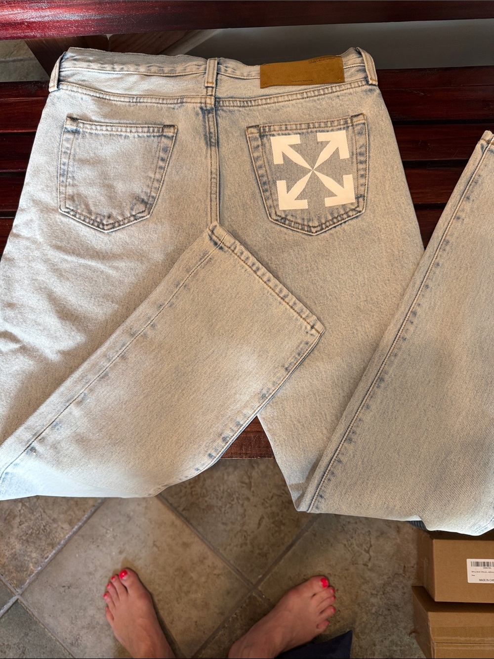 Off-White Light Blue Denim Jeans with Signature Arrow Pocket